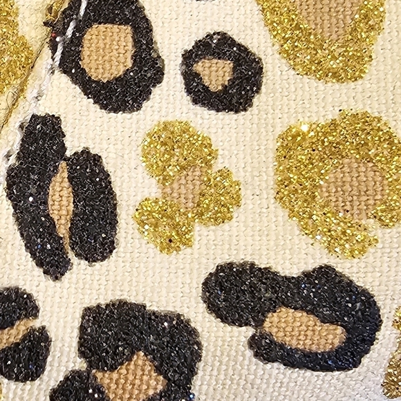 Toms Alpargata Faux Fur Lined Natural Glitter Cheetah Print Shoes Size 7.5 - Picture 3 of 11